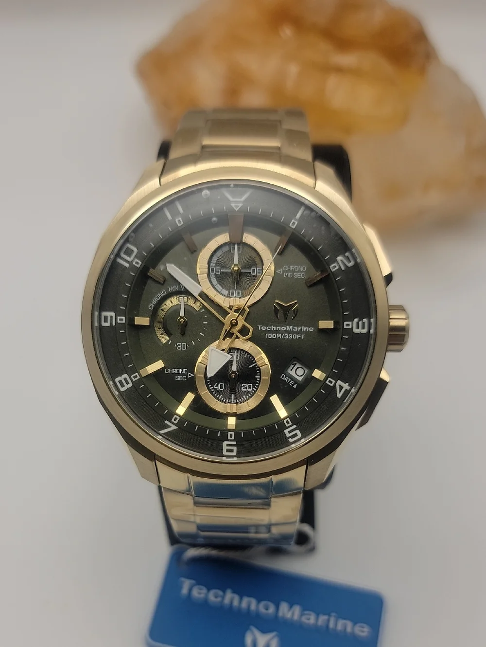 NWT TechnoMarine Ocean Quantum Men's Watch 44mm Olive Gold TM-318131 Chronograph